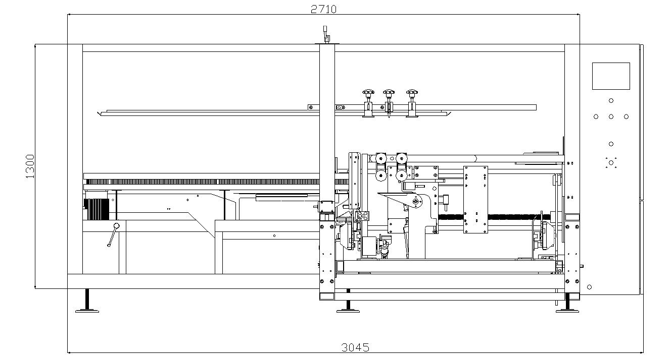 AUTOBOX dozenopzetter - lay-outtekening van machine met horizontale werktafel