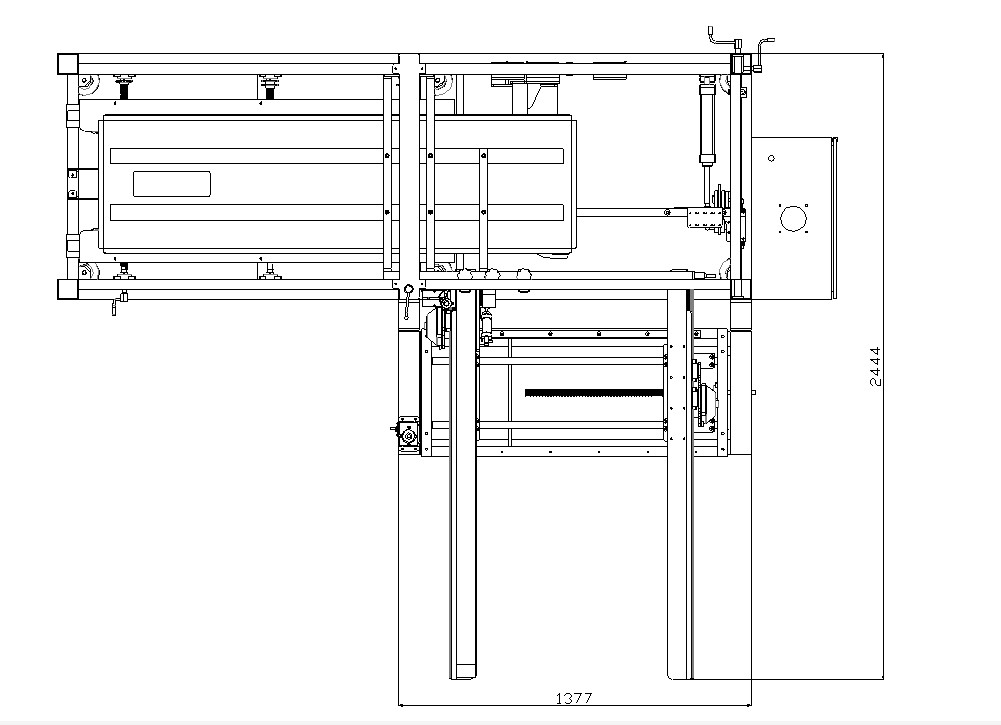 AUTOBOX dozenopzetter - lay-outtekening van machine met horizontale werktafel