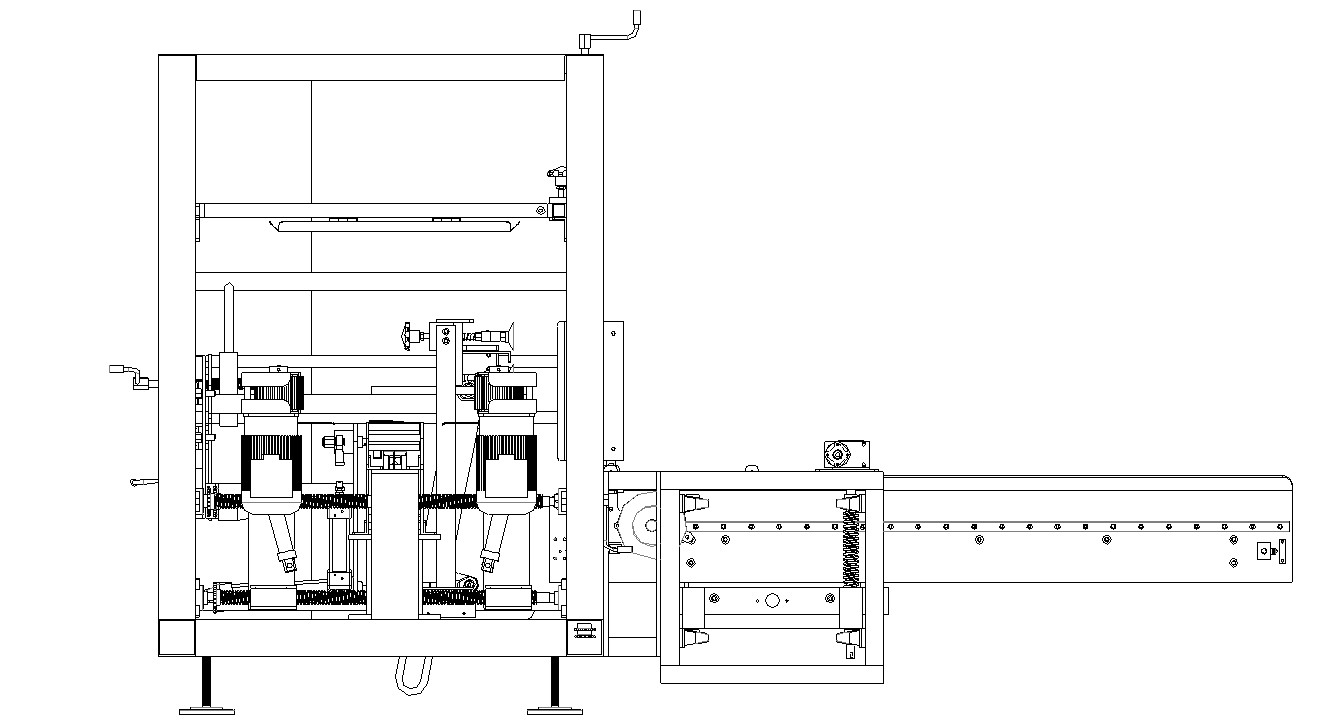AUTOBOX dozenopzetter - lay-outtekening van machine met horizontale werktafel