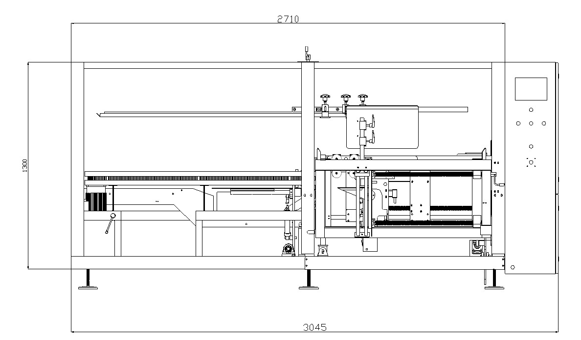 AUTOBOX dozenopzetter - lay-outtekening van machine met schuine werktafel