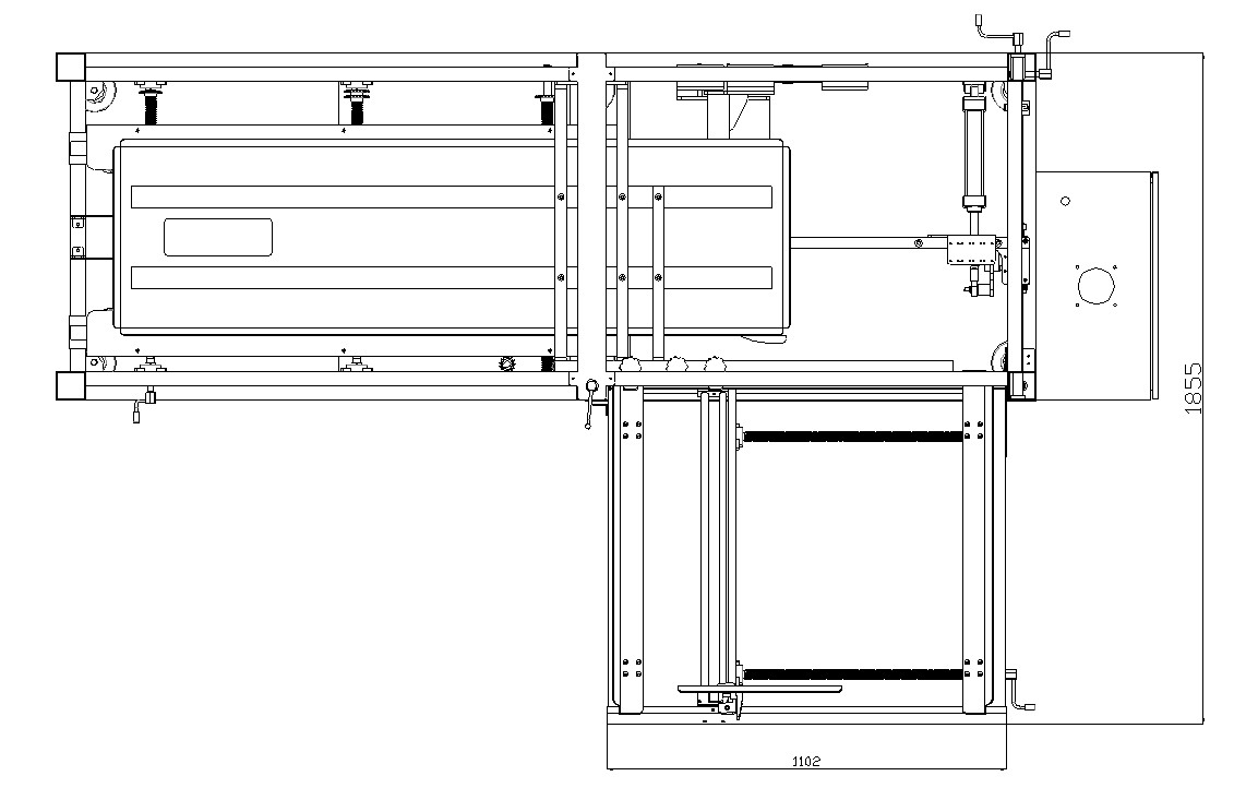 AUTOBOX dozenopzetter - lay-outtekening van machine met schuine werktafel