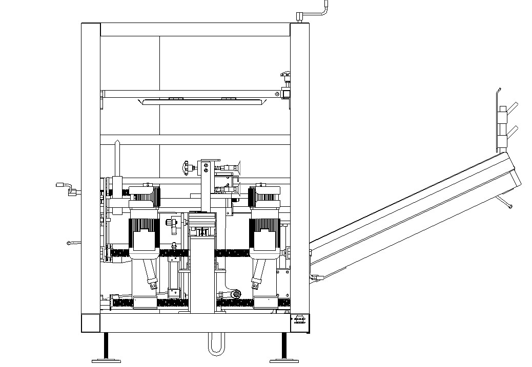 AUTOBOX dozenopzetter - lay-outtekening van machine met schuine werktafel