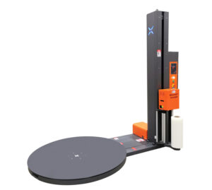 SMARTWRAP X2 PRE-STRETCH palletwikkelaar met weegschaal en labelprinter met draaitafel en foliewagen op de kolom